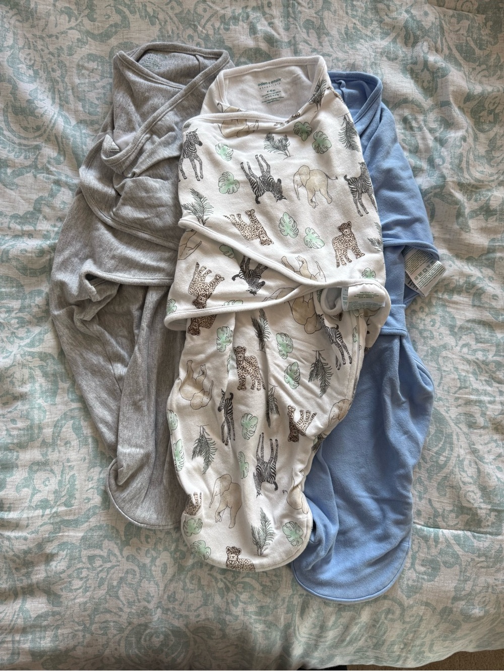 aden + anais Jungle Animal Swaddle Sleep Sacks - Gray, White & Blue 4-6 months